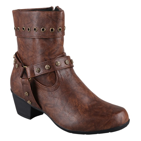 Dam Retro Stövletter Mid Heel Spänne Rivet Booties Skor Brown 37