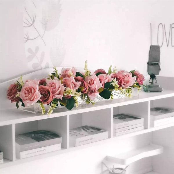 Klar akryl blomvas rektangulär blommig mittpunkt för matbord With LED (No Flower)
