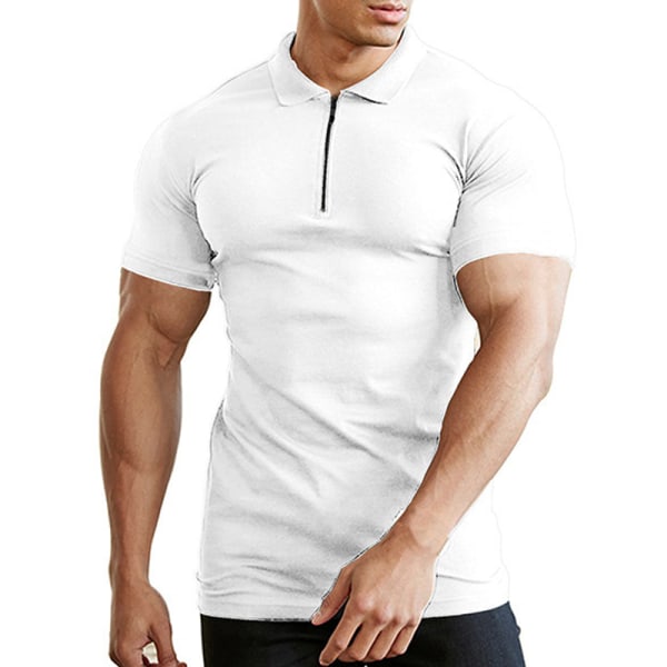 Dragkedja för män Kortärmad Slim Gym T-shirt White 3XL