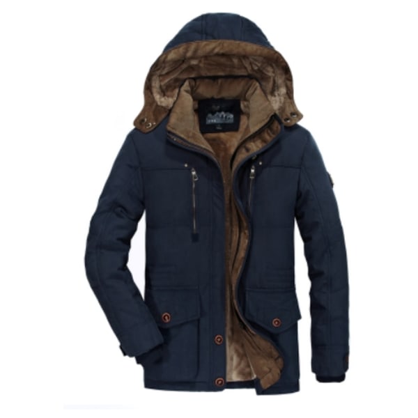 Herr Plus Size Bomulls Vinterjacka Vadderad Varm Parka Jacka Casual Konstgjord Päls Huva Fleece Lång Manlig Jacka Vindjacka Blue 3XL