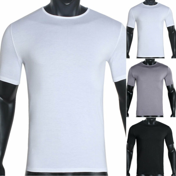 Mjuk kortärmad t-shirt för män Slim Fitness Sports Tee Toppar Grey L