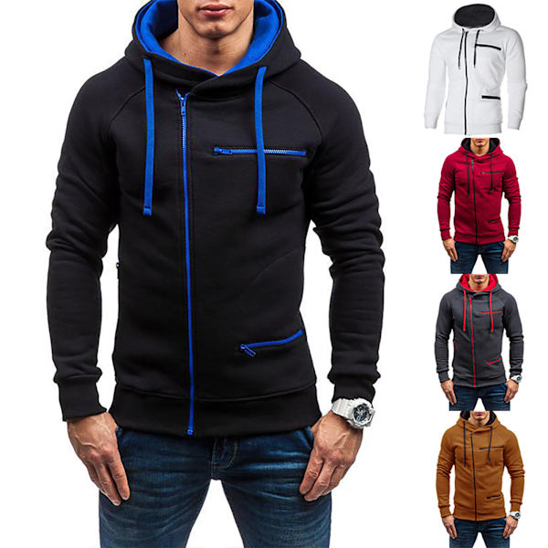 Herr jacquard dragkedja huvtröja cardigan tröja casual utomhus Camel 2XL