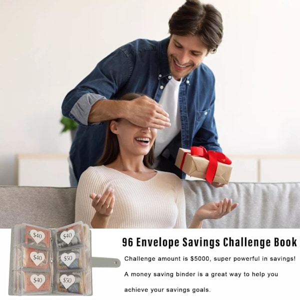 Sparutmaningsbok med 96 Kuvert Budgetplanerare Kontant Sparpärm Grey