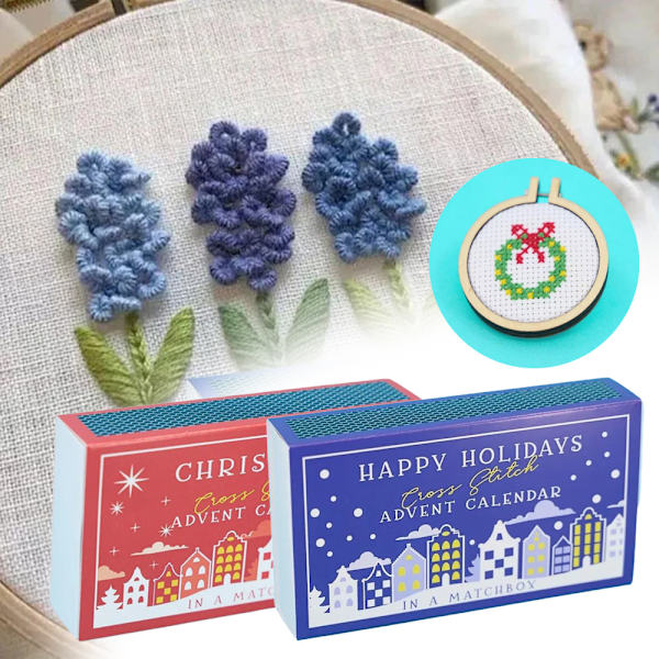 Julkalender Korsstygn Kit DIY Korsstygn Mönster Julnedräkning Kalender Broderi Set för Nybörjare Blue