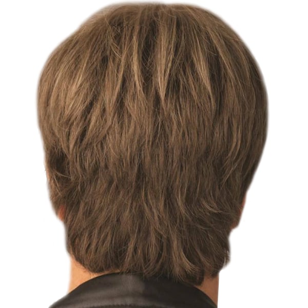 Kort hår för män, brun fluffig peruk