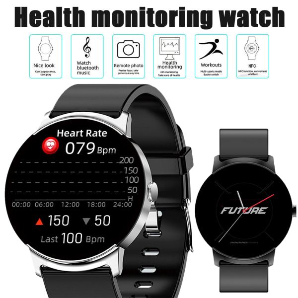 Hälsomonitor Watch på EKG/PPG Tryck Puls Fitness Tracker silver