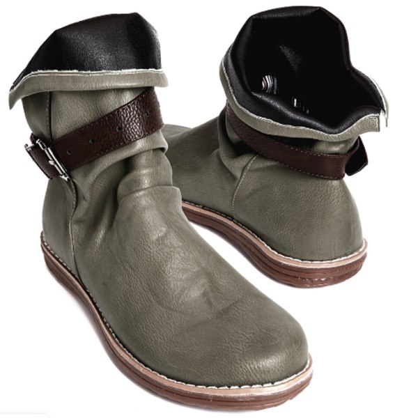 Kvinnor Biker High Top Ankel Boots Buckle Slouch Booties Skor Green 40