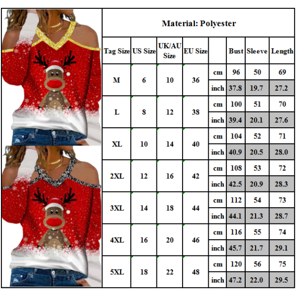 Jul sexig tröja axelbandslös kvinnor utskrift långärmade toppar green 2XL