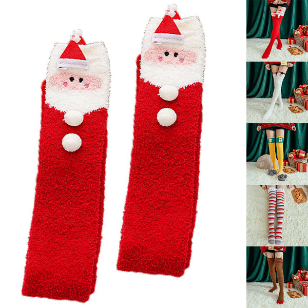 Mjuka damstrumpor i fleece, tofflor, mysiga plyschstrumpor för vuxna Santa Claus