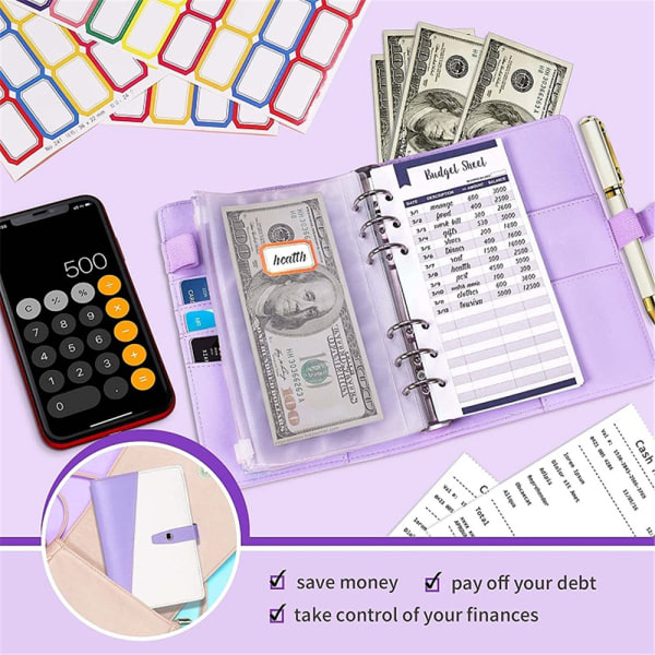 A6 Notebook Cash Organizer Budget Pärm Plånbok Planer Kuvert purple