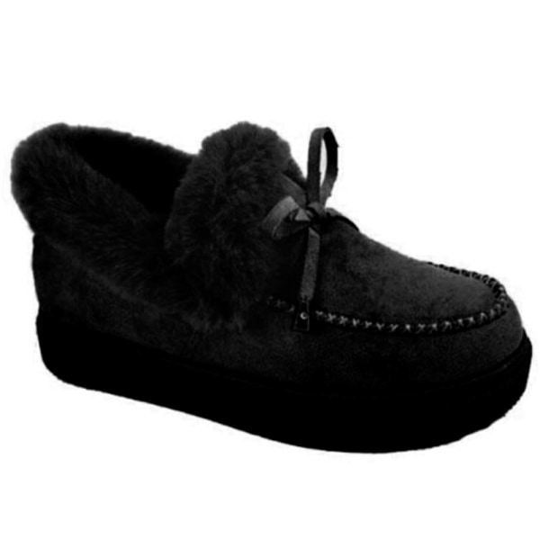 Kvinnor Fuskpäls Fodrade snöankelstövlar Vinter varma platta skor Black 36