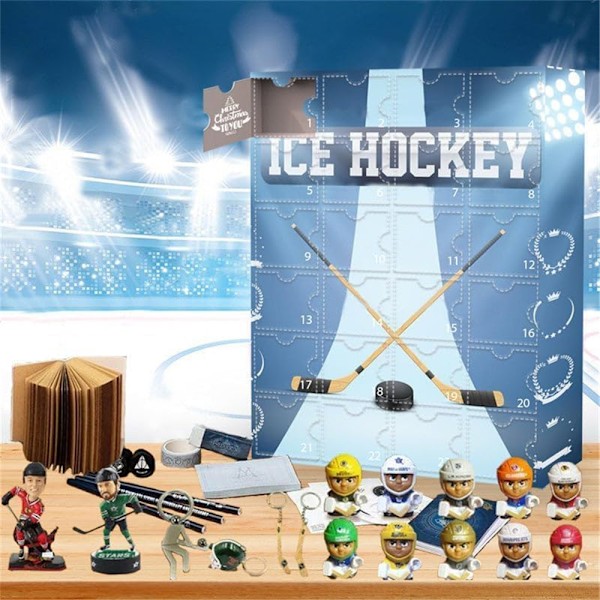 Hockey Adventskalender 2024 med 24 Små Dörrar, Julgåva 24 Dagars Nedräkning, Isboll Dekoration Miniatyr Souvenir