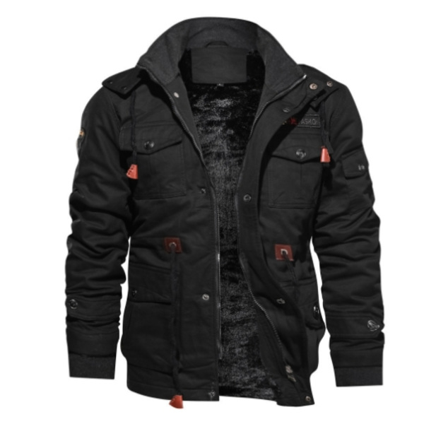 HERR Casual Huvtröja i Stor Storlek - Löst Bergskläder, Vindtät, Varm med Ullfoder Black XL