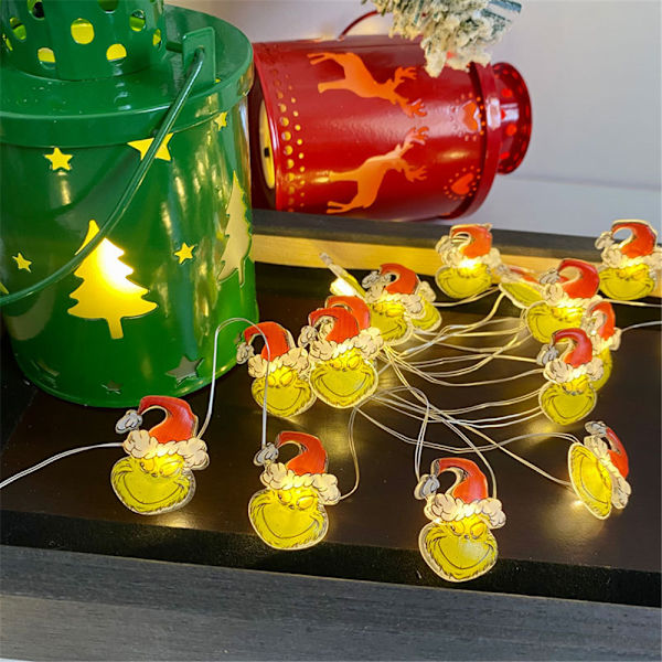 Grinch Julbelysning Dekoration - LED Grön Monster Batteridriven Ljuskedja för Julgran Hus Dörr Fönster Trädgård Rum Fest Dekoration 2m 2M