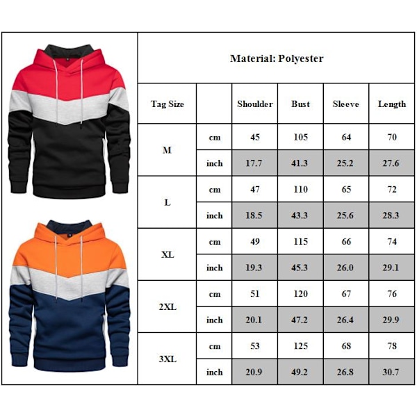 Herr Färgblock Hoodie Pullover Långärmad Huvtröja Casual Jumper Topp Navy M