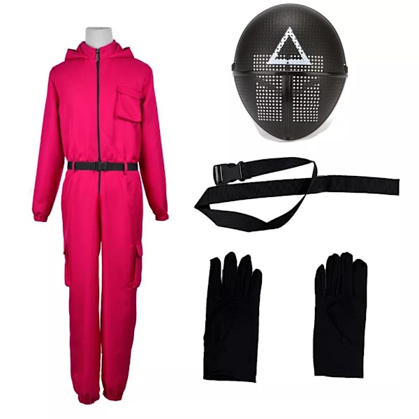 Squid Game 2 Dam- och Herrkläder Squid Game Jumpsuit Unisex Zip Up Kostymkläder Rose Red+ Triangular Mask L