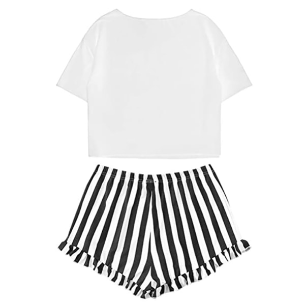 Dam Top Randiga Shorts Casual träningsoverall Lounge Set Nattkläder White L