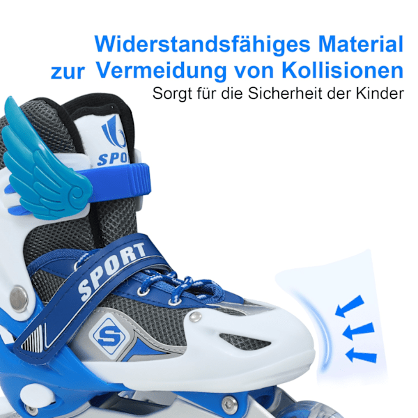 Inlineskates, justerbara rullskridskor, inlinehjul med ljus, rullskridskor, inliner, justerbar storlek 26-41, trippelt skydd Blue M