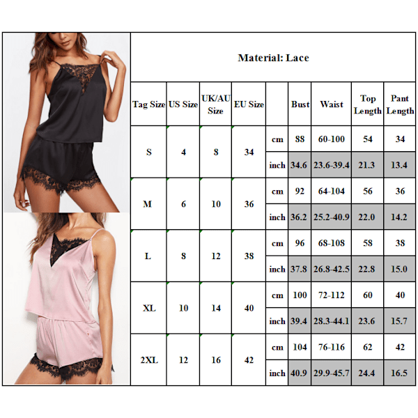 Dam sommar spets pyjamas nattkläder cami toppar lounge set Red L