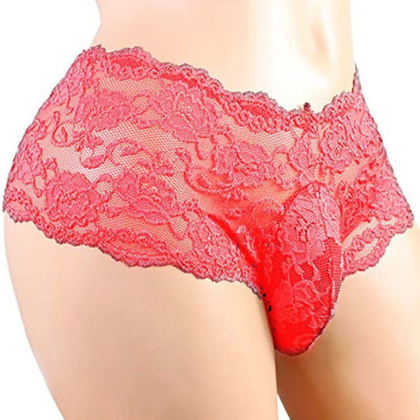 Mjuk Elasticitet Sexiga kalsonger för män Half Back Cover Underkläder Red XL