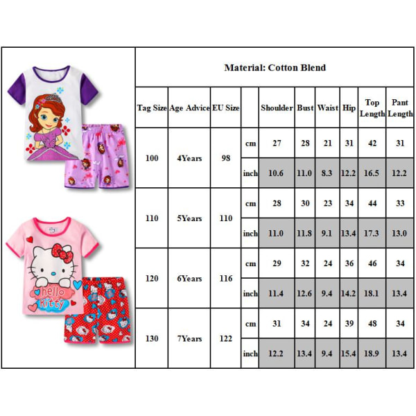 Barn Flickor Disney Character Pyjamas Kortärmad T-shirt Shorts Set Nattkläder Hello Kitty A 6 Years