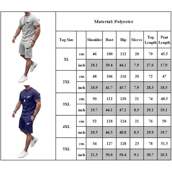 Män Herr Big & Tall Shorts Set 2-delade Outfits Sommar Kortärmad T-shirt och Shorts Tracksuit Set Casual Athletic Sports Suit Sweatsuit Sportkläder Set White 2XL