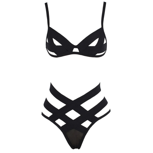Damunderkläder Set Behå Trosor Kors Bandage Sexig Underkläder Sömn B L