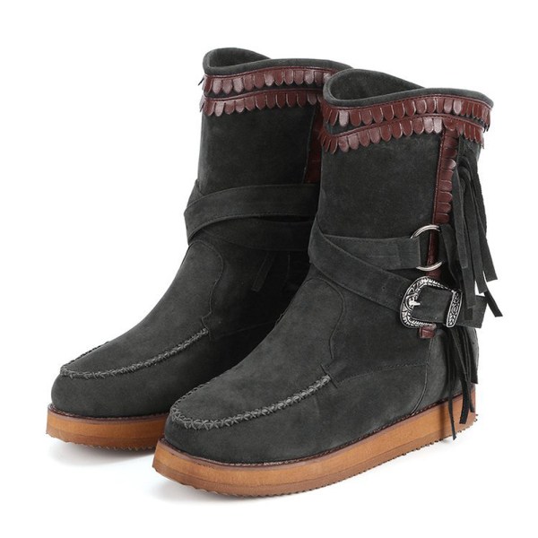 Kvinnor Ankel Arch Support Flat Platform Boots Tofs Bucket Shoes Black 43