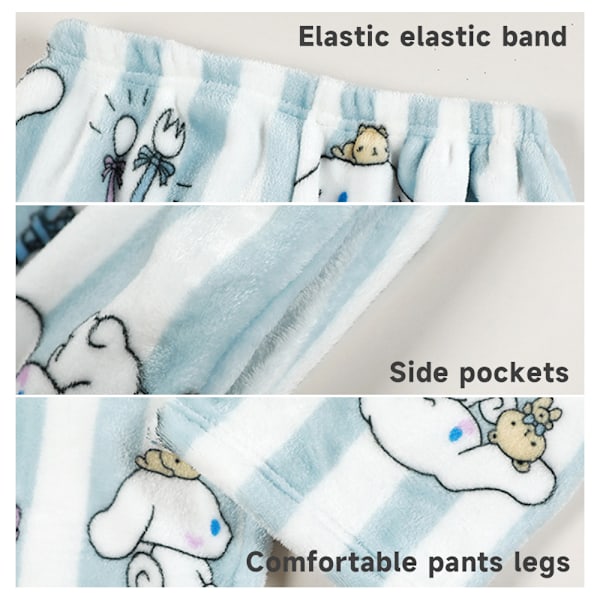 Dam Flanell Pyjamas med Cartoon Anime Casual Mysig Mjuk Byxor Vinter Varma Sovkläder Byxor White L