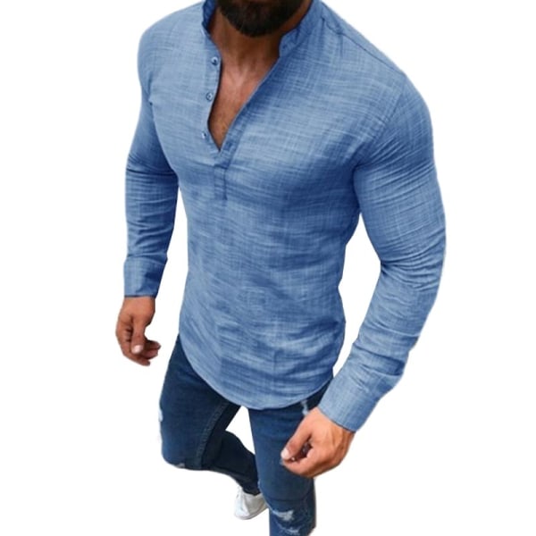 Enfärgade långärmade smala toppskjortor light blue 3XL