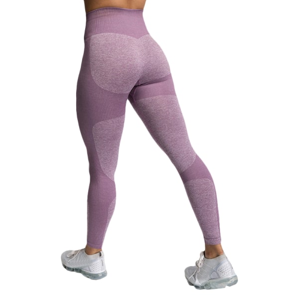 Mjuk stickad höft yoga byxor hög midja dam sport fritid Light purple L