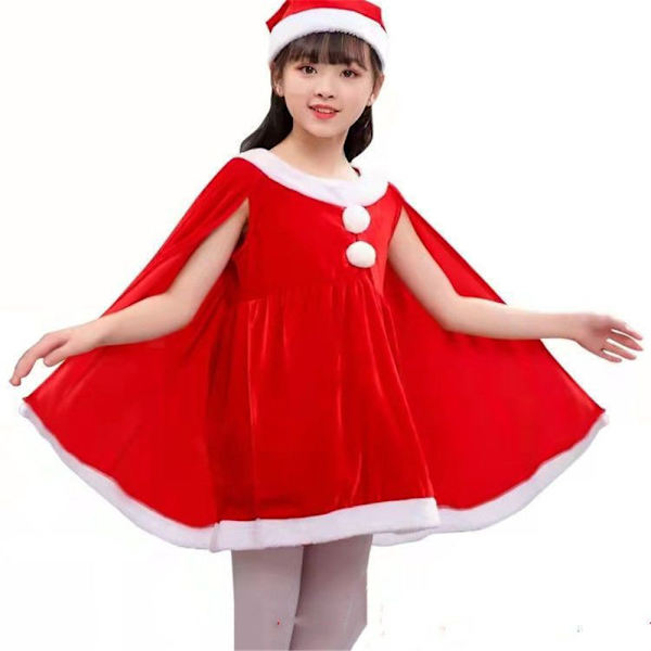 Barnflickor Jultomten Cosplay Kostym Julkläder 120cm