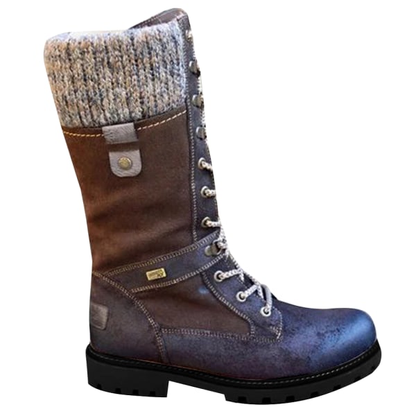 Kvinnor Dam Mid Calf Warm Grip Sole Boots Snöra Flat Shoes Brown 37