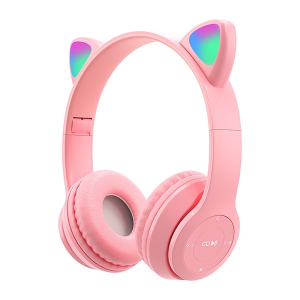 Barn Cat Ear LED Ljus Headset Fällbara Hörlurar Trådlösa Bluetooth Hörlurar Pink