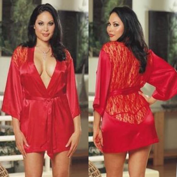 Kvinnors sexiga underkläder spets sida imitation pyjamas nattlinne set Red M