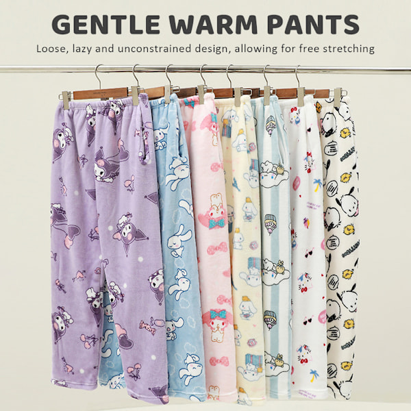 Dam Flanell Pyjamas med Cartoon Anime Casual Mysig Mjuk Byxor Vinter Varma Sovkläder Byxor Pink M