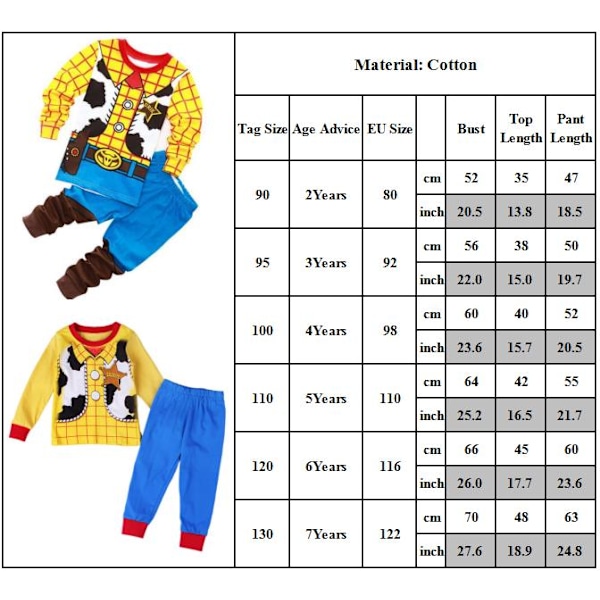 Woody Småbarn Pojkar Flickor Pyjamas Bomull Pjs för Pojke Nattkläder Långärmad Söt Tecknad Sovkläder Byxor Set #2 110cm