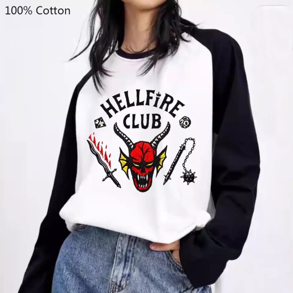 Stranger Things 4 Print T-shirt för barn Hellfire Club långärmad M