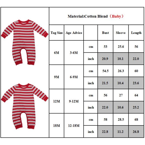 Julklapp Familj Matchande Pyjamas Pjs Set Randig Nattkläder Baby 12M