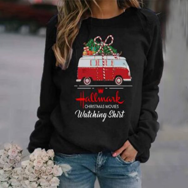Jul Kvinnor Långärmade Toppar Sweatshirt Bil Printed XL