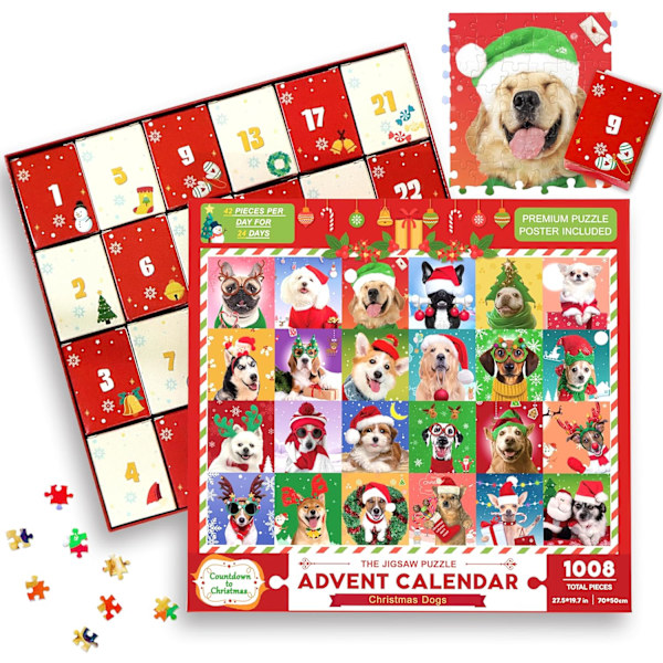 Xmas 1008 bitars hundpussel 24 dagar nedräkning adventskalender
