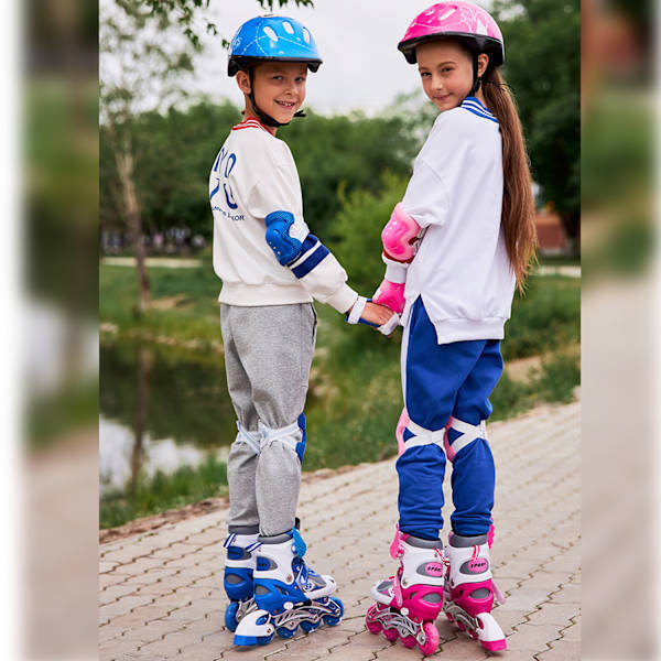Inlineskates, justerbara rullskridskor, inlinehjul med ljus, rullskridskor, inliner, justerbar storlek 26-41, trippelt skydd Blue M