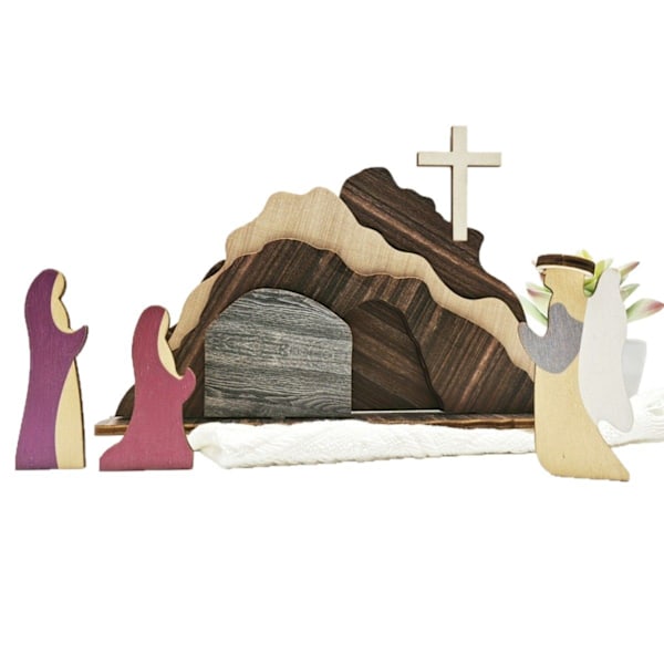 Den Tomma Graven Påskscen Kit, Påsk Jesus Skylt i Trä, Dekorationer för Hyllor, Hemmet, Bordsskivan, Kontoret