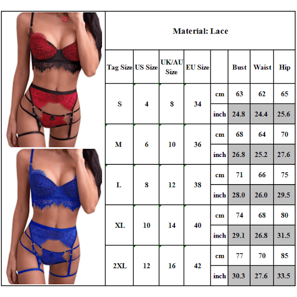 Kvinnors underkläder bh och trosor 2-delad sexig underkläder pyjamas Black L