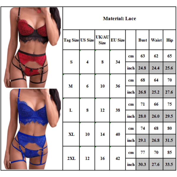 Kvinnors underkläder bh och trosor 2-delad sexig underkläder pyjamas Blue L