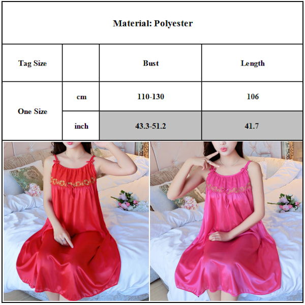 Dam satin pyjamas spaghetti remmar sexig babydoll underkläder nattkläder nattlinnen Rose red