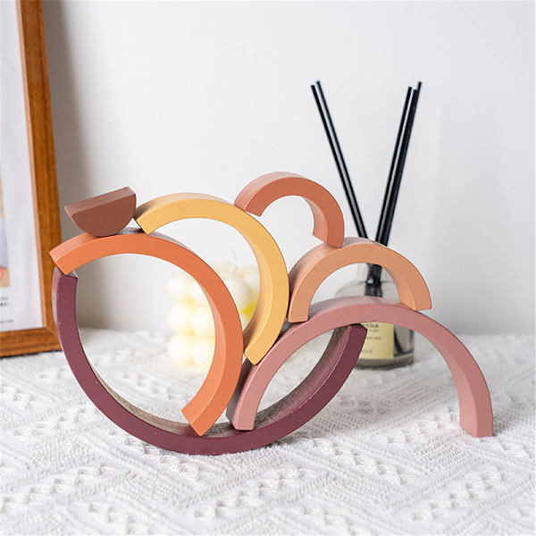Barn Trä Regnbåge stapling leksaksstaplare Montessori häckande block Färgform Matchande leksaker Set Mocha Brown