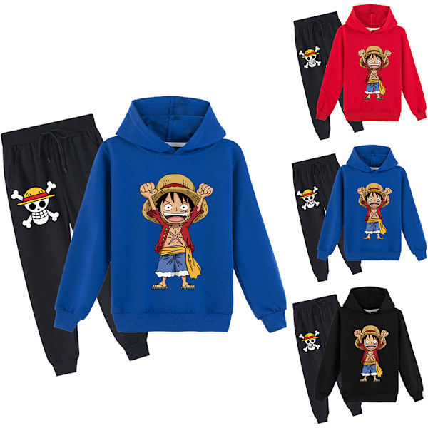 ONE PIECE Luffy Tryck Spårkläder Set Barn Hoodie Sweatshirt Joggers Byxor Outfits Red 150cm