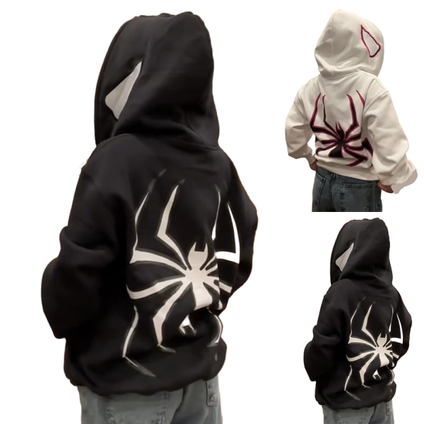 Herrar Dam Hoodie Street Retro Lös Hip Hop Punk Spider Coat black 2XL