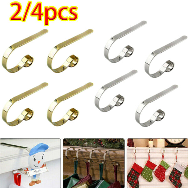 4 st julstrumpehållare för öppen spis, gyllene silver 4pcs